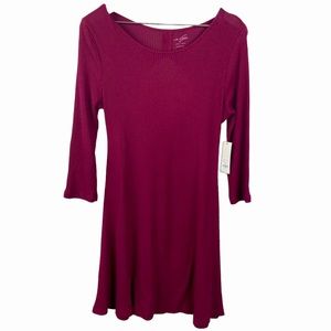 Francesca’s Alya Ribbed Burgundy Long Sleeve Sweater Dress Women Sz M